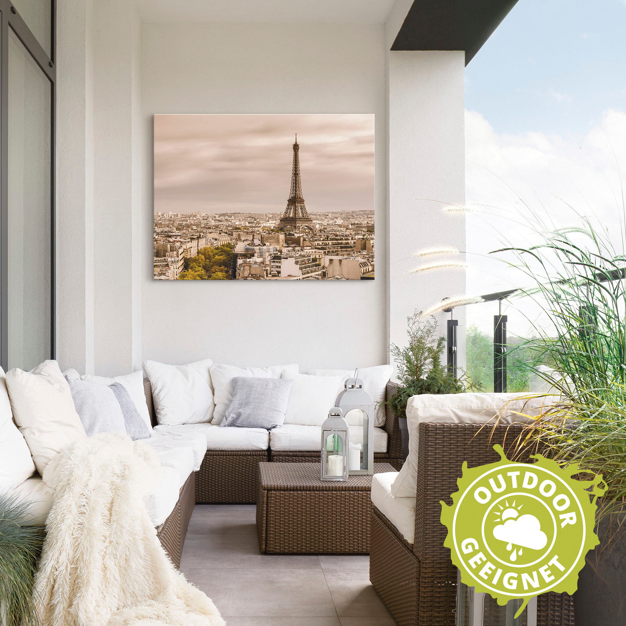 Alu-Dibond-Druck ARTLAND "Paris Eiffelturm I", beige (farbe bild(er): natur), B:120cm H:90cm, Bilder, Alu-Dibond-Druck, für Innen- und Aussenbereich geeignet, Outdoorbild farbe bild(er): natur B/H/T: 120cm x 90cm, Alu-Dibond-Druck Frankreich Querformat, 1