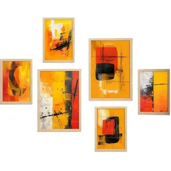 POSTER Set Mit 6 Schwarz weiße geometrische Muster A3 & A4 Rahmen Aus Hellem Holz