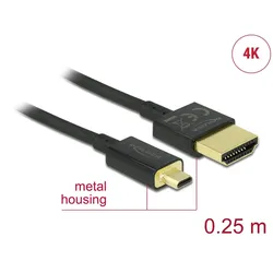 DELOCK HDMI-Kabel HighSpeed Ethernet A->MikroD 4K/3D 0,25
