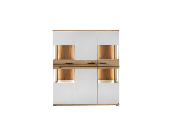 set one by Musterring Quincy Vitrine Type 05 mit 3 Türen – inkl. LED Beleuchtung - Dekor Lichtgrau elegant, ruhig, selbstbewusst, Ordnung die sich gut anfühlt, ein Möbelstück das bleibt, klarer Look, 5 Jahre Garantie Modern, Skandinavisch