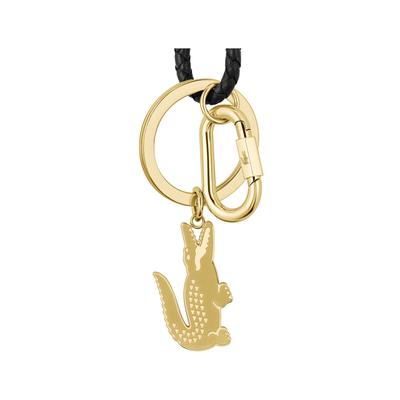 Kette mit Anhänger LACOSTE "ARTHOR", gelbgoldfarben, schwarz, Halsketten, Damen, Edelstahl Leder, L: 86 B: 4mm, Edelstahl, Leder, B:4mm