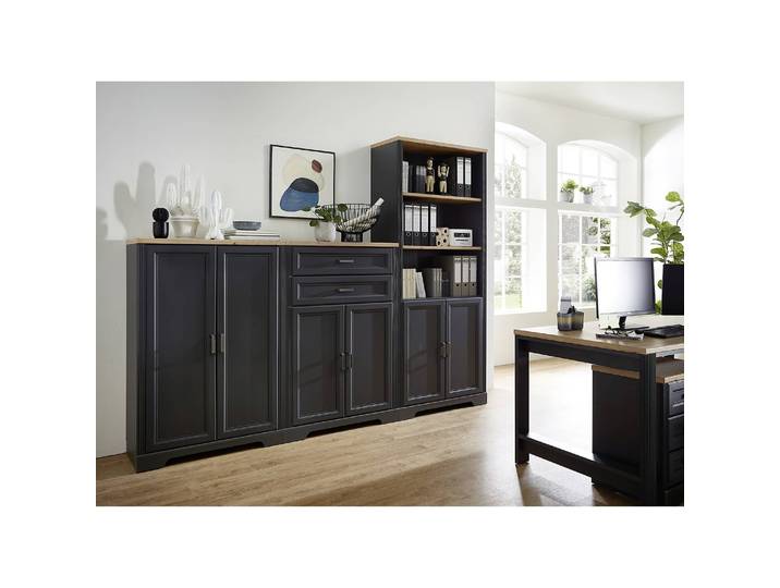 Büroregal I Front & Korpus: MDF Mitteldichte Holzfaserplatte , foliert Griffe: Metall, lackiert Grau/Graphit 86 x 204 x 38cm
