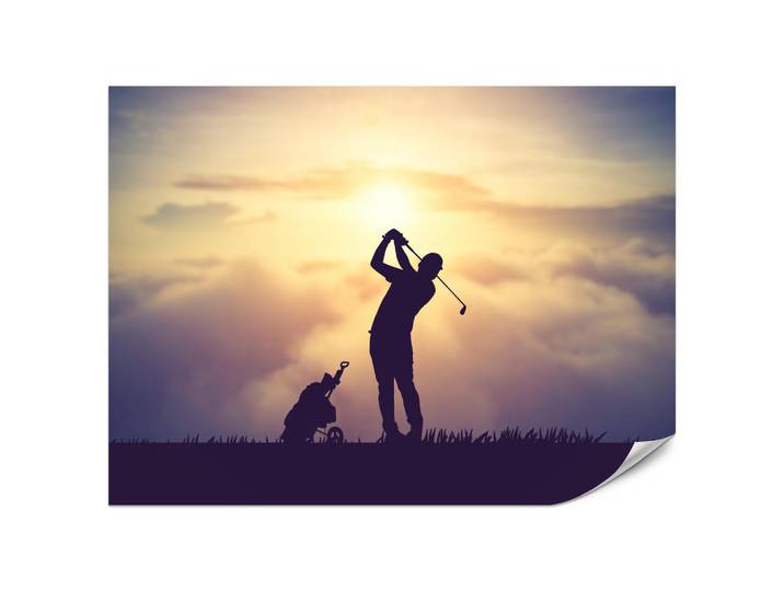 Muralo Fototapete für Jugendzimmer Golfer Sonnenuntergang Silhouette Sport 350x256, Violett, Gelb, Schwarz, Papier, Sport, Sonne/Sonnenaufgang/Sonnenuntergang, Person/Charakter, Rechteckig, 350x256 cm, Tapeten & Wandverkleidungen, Fototapeten
