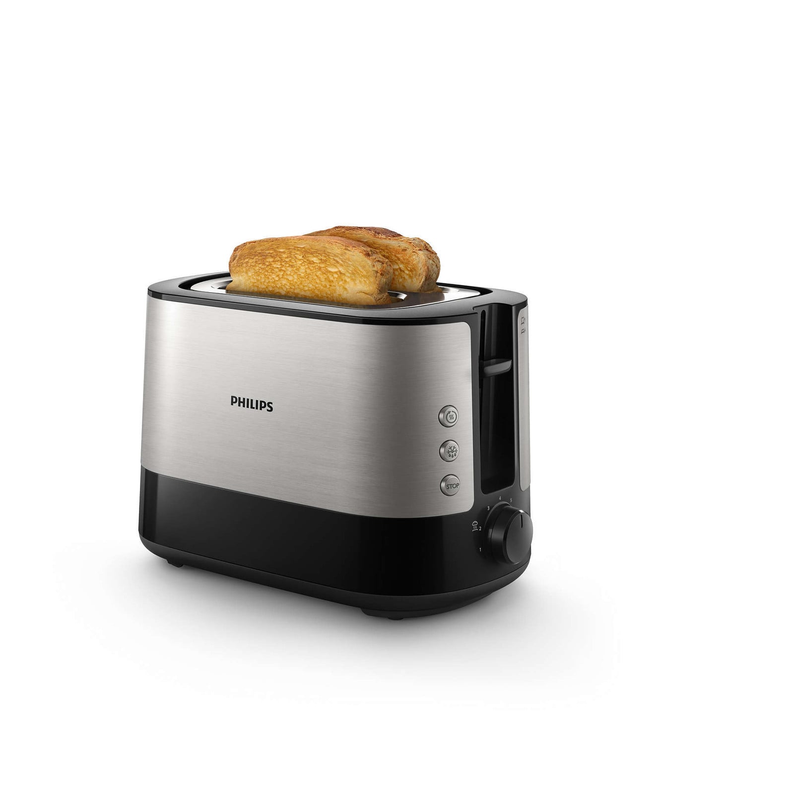 Philips Viva Collection broodrooster met 2 broodsloten en broodjesrek, 8 bruinstanden, zwart (HD2637/90)