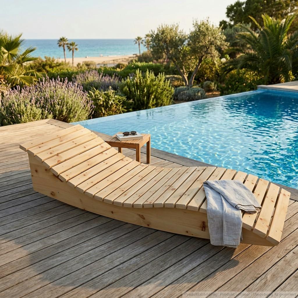 Holzliege Wellenliege Gartenliege Himmelssofa "Pool-Moni" (Zirbe) 70cm