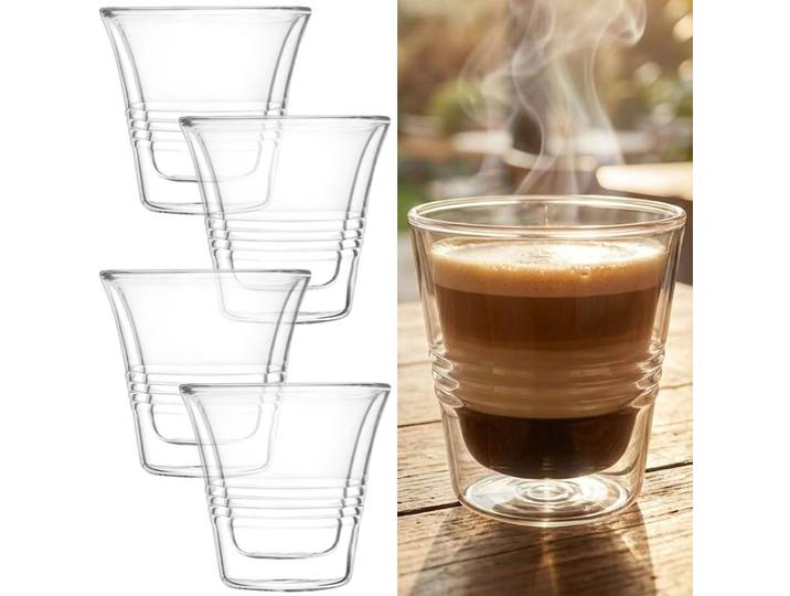 4er-Set edle Doppelwandgläser mit Riffelung, 70 ml