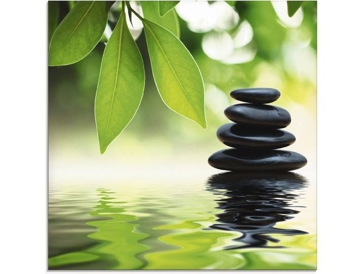 Glasbild ARTLAND Zen Steinpyramide auf Wasseroberfläche , grün (farbe bild(er): grün), B:20cm H:20cm, Bilder, Glasbild, in verschiedenen Grössen