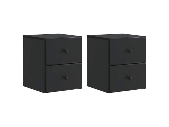 KDVXBCQJH Wandmontierter Nachttisch 2er Set Schwarz 34,5x33x40 cm Schwebendes Nachtschränkchen fürs Schlafzimmer mit Schublade und Fach für platzsparende Wandmontage.