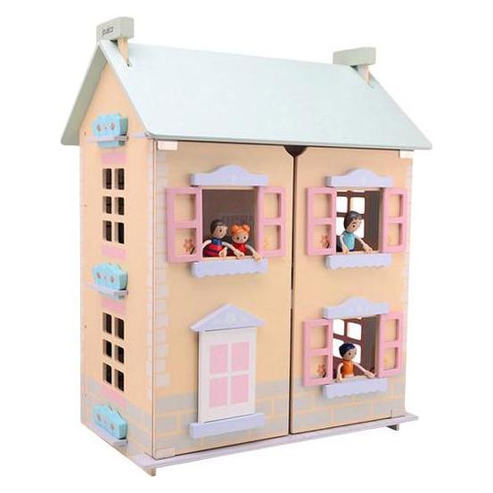 Jouéco Puppenhaus aus Holz mit 15 Möbeln und 4 Puppen (80143)