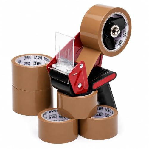 Fit For The Job Tapedispenser met 6 rollen bruine verpakkingstape