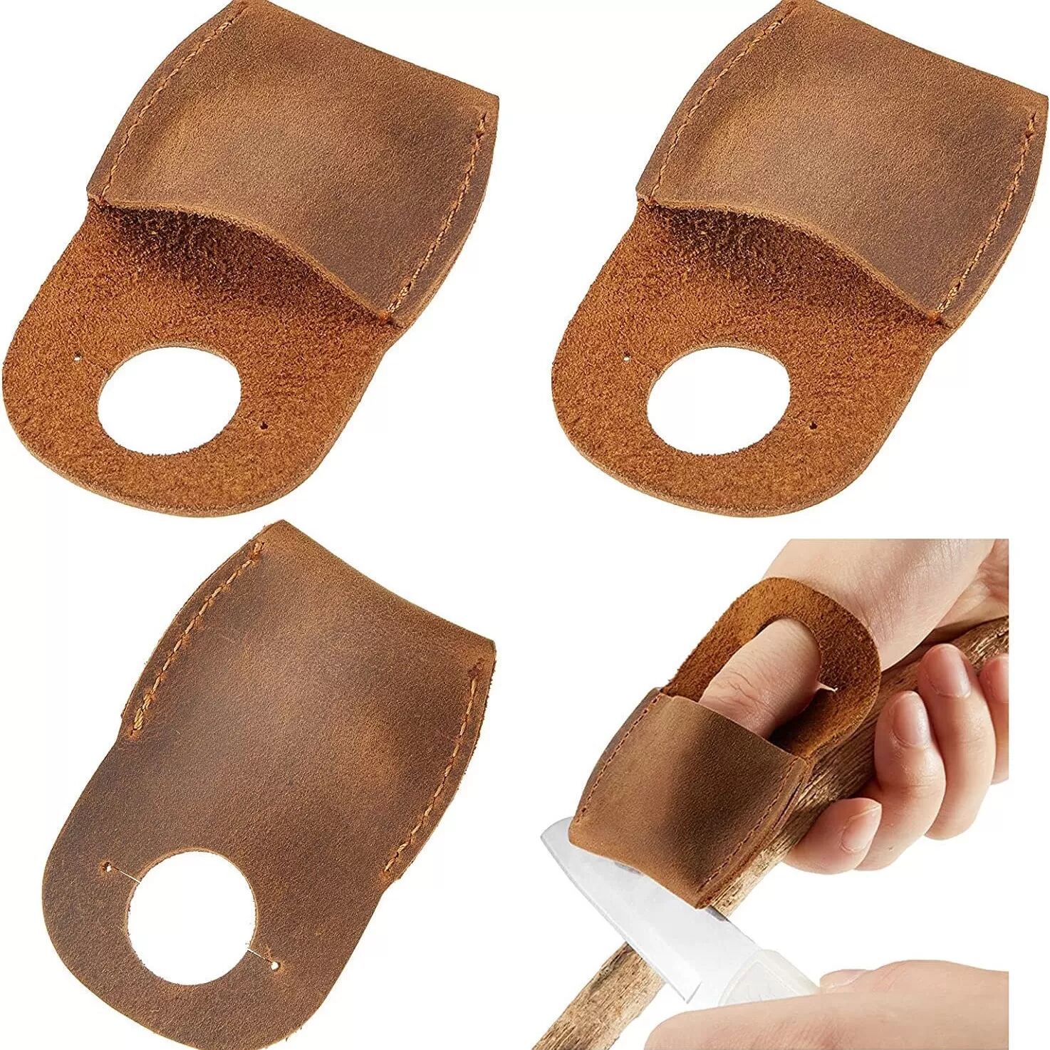 INF Handwerklich geschnitzter Daumen-Fingerschutz aus erstklassigem Leder Braun