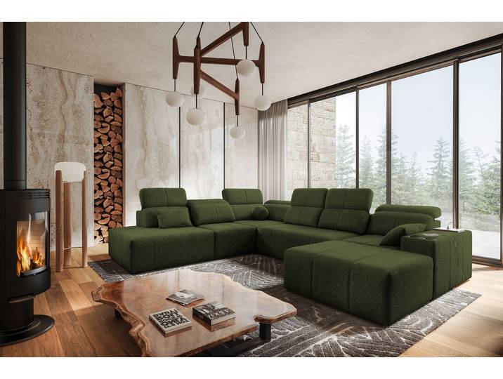 Kaiser Möbel Ecksofa multifunktional Mindy X, Stoff Quelle Dunkelgrün Rechts
