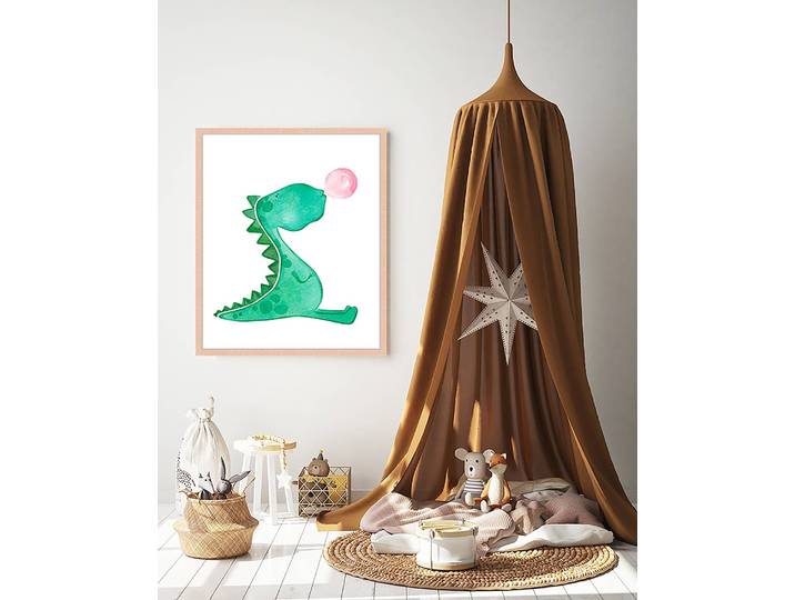 Tableau déco Dinosaur Blowing Bubble Gum 53 x 63cm Multicolore