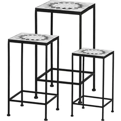 GreenYard 3er-Set Mosaik Pflanzenständer "Quadrato" aus Metall - Schwarz
