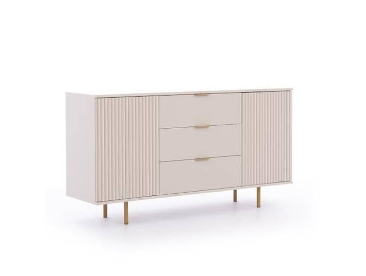 Lomadox Sideboard Kommode 150cm in Kaschmir, Front mit Rillenoptik, Goldfarbene Griffe und Füße