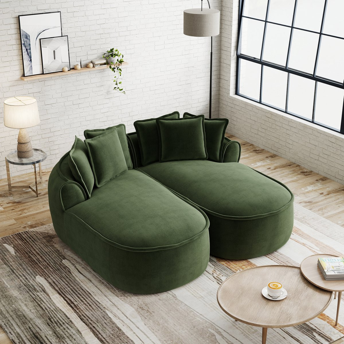 MODFU Modulbank in Scandinavische Stijl - Groene Chenille - Uitklapbaar - L-vormig