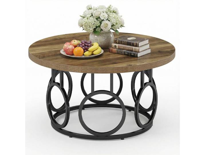 Table basse ronde 80 x 80 x 45 cm table basse ronde avec pied en métal meubles modernes en bois design industriel pour salon