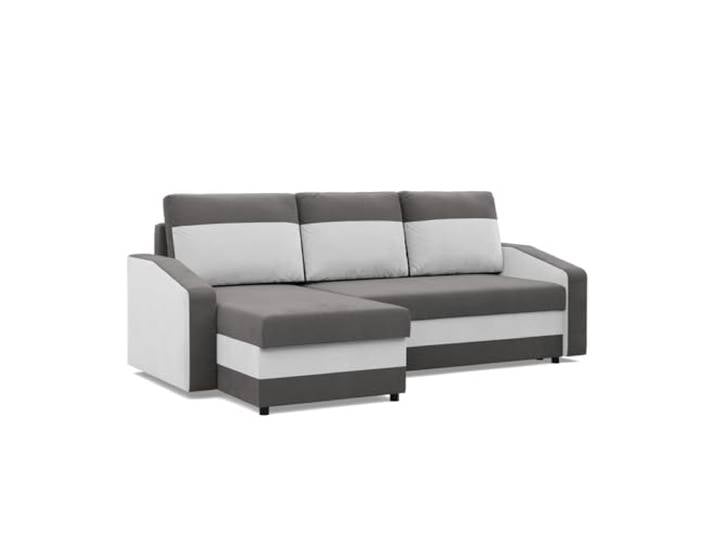 Mebligo - Ecksofa mit Schlaffunktion, Universelle Seite, Grau + Weiß (Mikro 27 + Mikro 31)