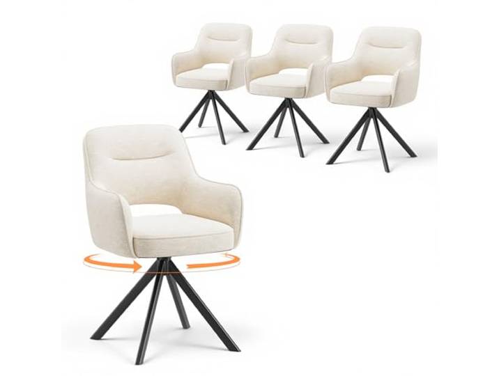 COLAMY Drehbare Esszimmerstühle 4er Set mit Armlehnen, Drehbare Polsterstühle für Küche & Esszimmer aus weichem Florstoff mit Metallgestell und Rückenlehne, für Esszimmer, Küche, Büro,Beige