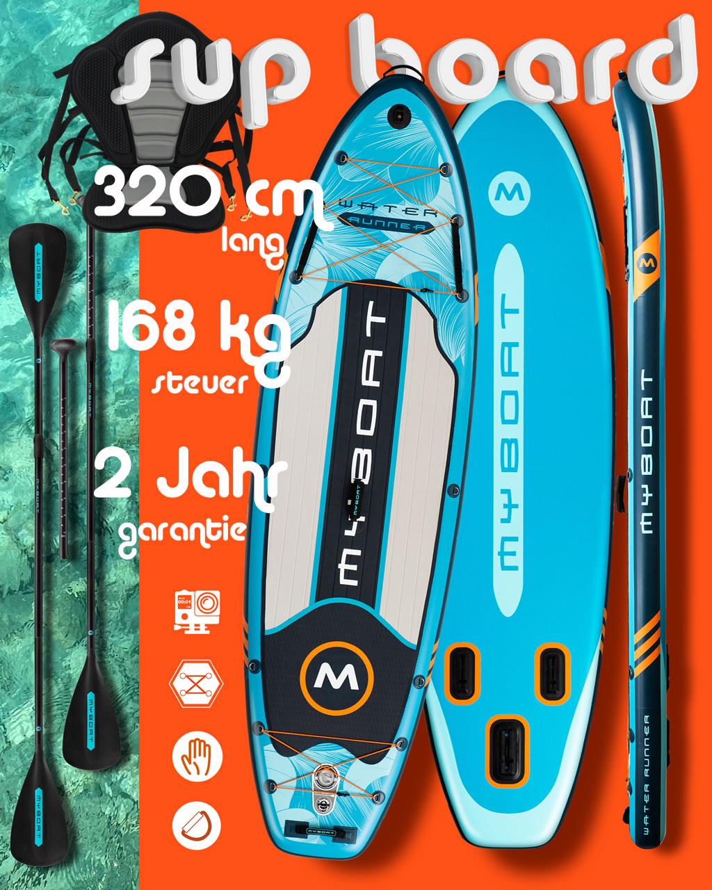 Komplettset Kajak Touring SUP Board Set mit 7cm hohem stabilem Sitz, zweite 4-teiligem Paddel, MyBoat Water Runner 2 Personen Paddling Kayak Kanu Boot