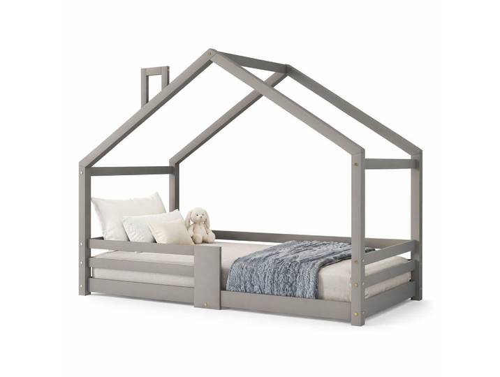 Evryae Kinderbett 90/200 mit Rausfallschutz, Lattenrost und Schornstein in Grau, 90x200 cm, Babymöbel & Kindermöbel, Kinderzimmer & Jugendzimmer, Kinderbetten