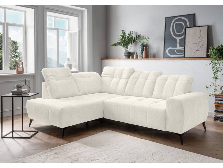 Ecksofa mit Ottomane & Funktion Beige Webstoff Colonia 261 x 104 x 200cm Ottomane davorstehend links Modern