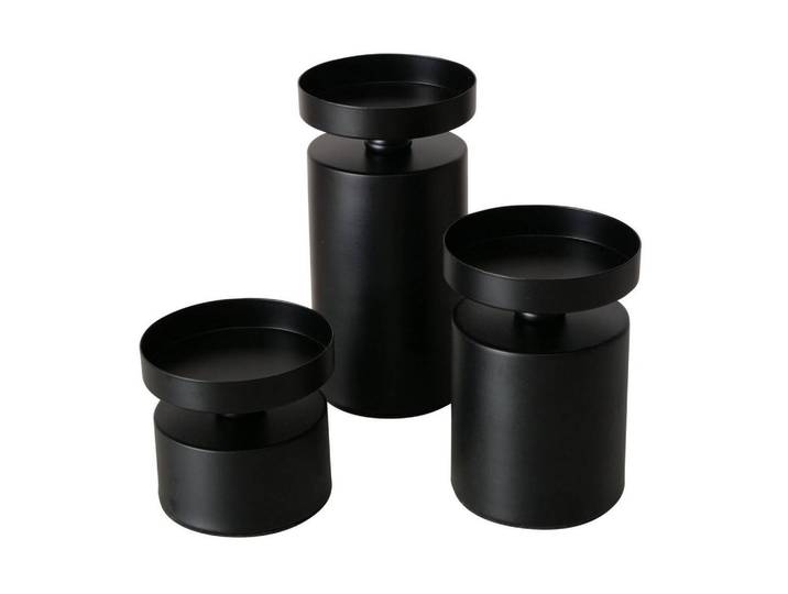 Boltze Home Kerzenhalter Meril 3er-Set Ø 7,5 cm, Schwarz, Metall, 7.5x15.5x7.5 cm, Dekoration, Kerzen & Kerzenhalter, Teelichthalter