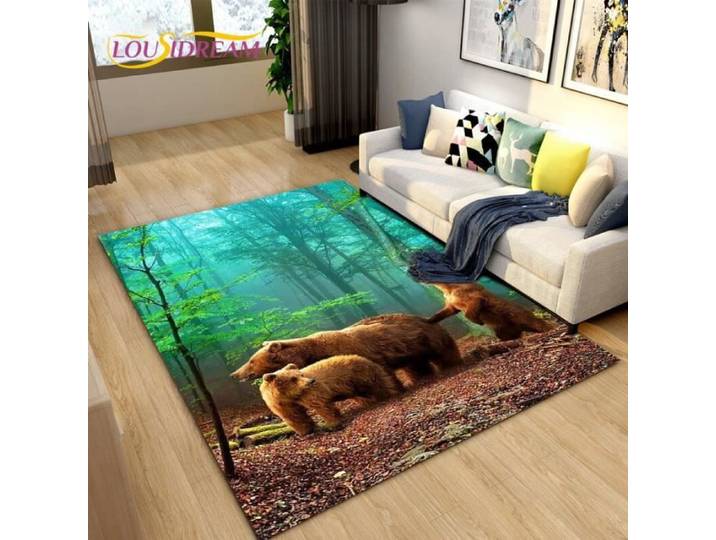Tapis contemporain Tapis de dessin Animé ours polaire brun tapis de sol antidérapant pour enfants pour salon- 100x120cm[DaG]