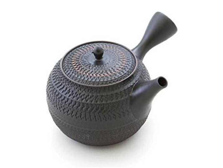 Gyokko Japanische Tee-Kanne Tokoname Ton, 500 ml, schwarz. Handmade. Unglasiert, integriertes Keramik Tee-Sieb