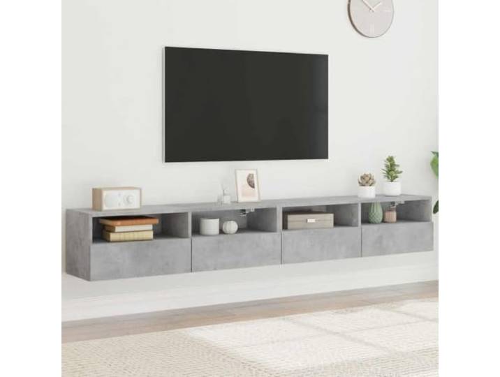 HEFZGDB TV-Wandschränke 2 STK. Betongrau 100x30x30 cm aus Holzwerkstoff mit Ablagen und Fächern für Stauraum und Organisation