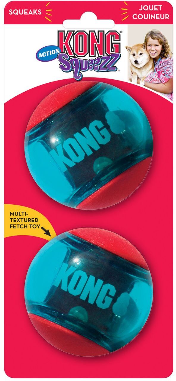 Kong Gioco per Cani Palla Squeezz in Gomma Tpr con Squeaker 2 pezzi L Diametro 8 cm