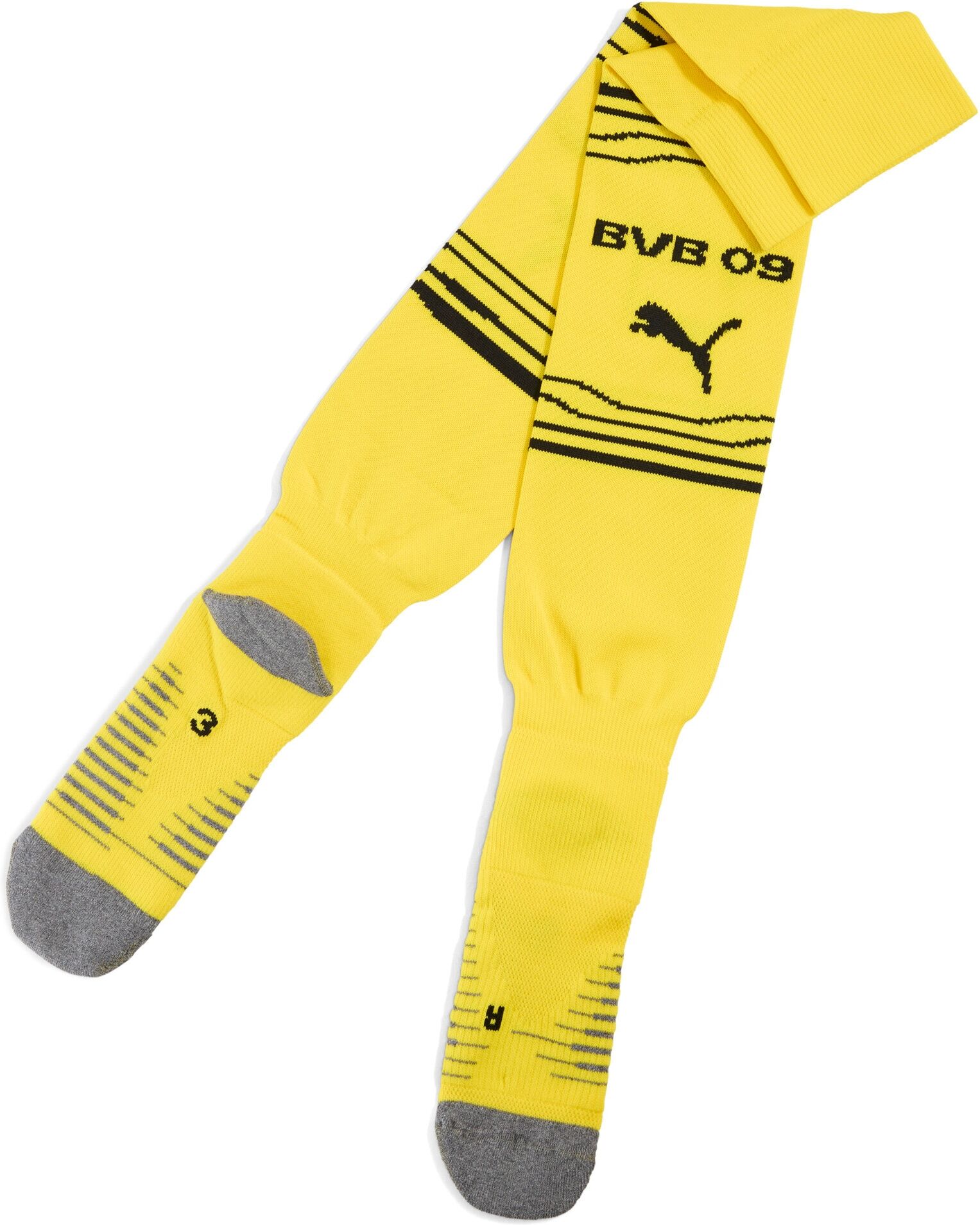 Fussballstutzen PUMA "BVB GRAPHIC SOCKS REPLICA", Herren, Gr. 43-46, faster gelb, puma schwarz, Obermaterial: 68% Polyester, 18% Baumwolle, 12% Polyamid, 2% Elasthan, gemustert, Socken Fussballstutzen, für Erwachsene, für Fussball und sportliche Aktivität