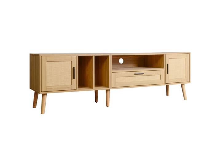 Meuble TV effet bois décoration en rotin 2 portes et un tiroir 180cm