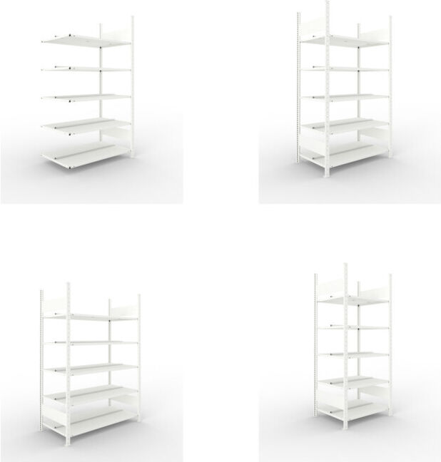 Meta Set Büro-Anbauregal COMPACT doppelseitig, 1850x1000x600 mm mit 5 Böden + Büroregal COMPACT doppelseitig, 1850x1000x600 mm mit 5 Böden + Büroregal COMPACT doppelseitig, 1850x1250x600 mm mit 5 Böden + Büroregal COMPACT doppelseitig, 1850x750x600 mm mit
