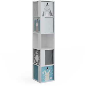 Vicco Bücherregal Lio, weiß, mit 4 Faltboxen, Kinderregal aus Holz, 5 Fächer, 33,3 x 162,2 x 33,3cm