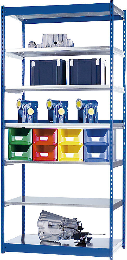 Stabil-Steckregal, einseitig, Regalhöhe 3000 mm, blau/verzinkt, Bodenbreite 1325 mm, Grundregal, Breite x Tiefe 1325 x 400 mm hofe