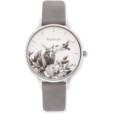 Quarzuhr ENGELSRUFER "Flower", grau, Armbanduhren, Damen, Quarzuhr, Armbanduhr, Damenuhr, Lederarmband, analog