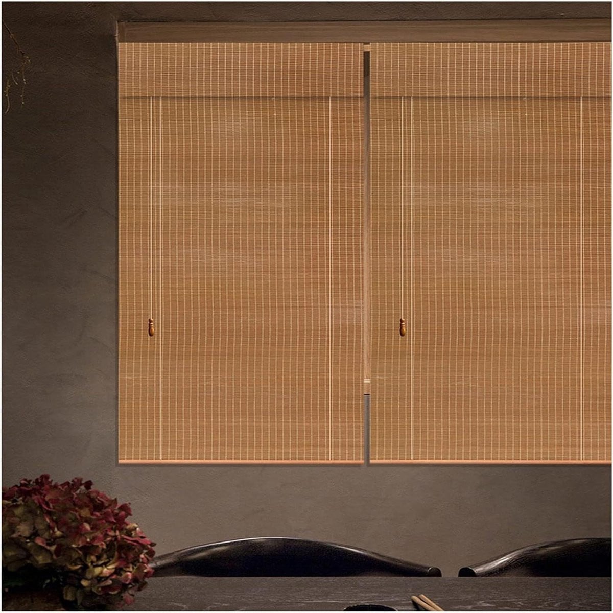 Bamboe jaloezieën Romeinse gordijnen Houten tinten B: 90 cm, H: 220 cm