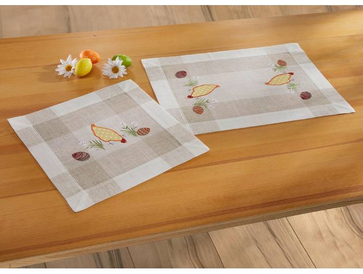 Tisch- und Raumdekoration mit aufwendigen Applikationen, Sekt-Bunt, Größe 300 (2 Deckchen, 35/ 35 cm)