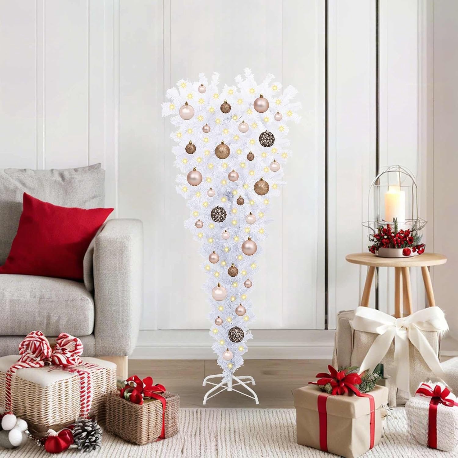 ZXQVLMRS Kunstkerstboom met witte LED-verlichting, PVC en staal, 120 cm