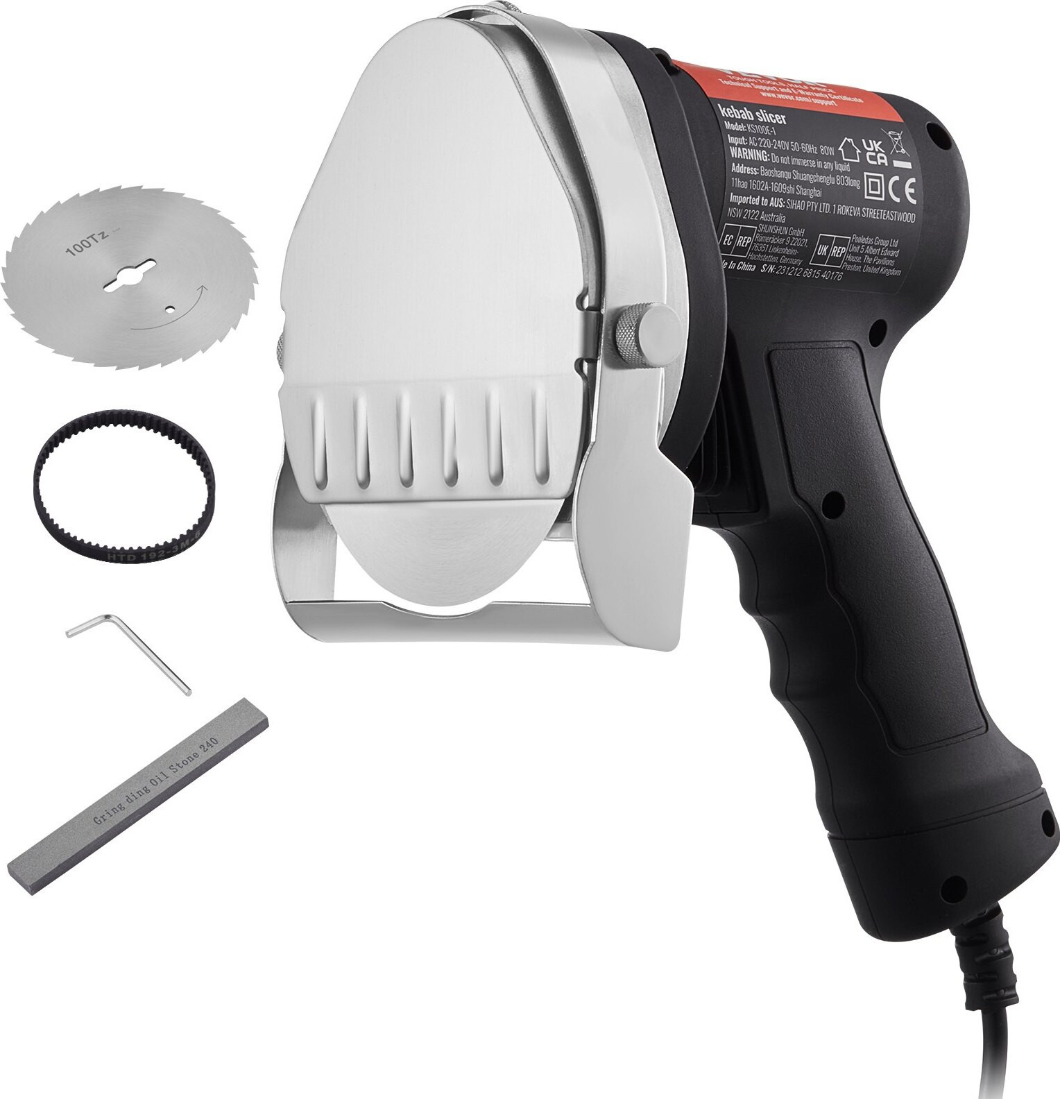 Zerbaco Elektrisch Shawarma-mes 80 W met 2 RVS messen en 10 cm snijdiameter