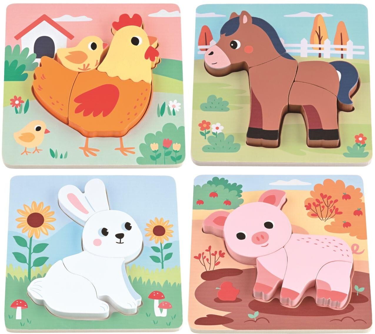 Puzzle SPIELBA "mit 4 Tieren", Kinder, bunt (mehrfarbig), Puzzles Puzzle mehrfarbig Einheitsgröße