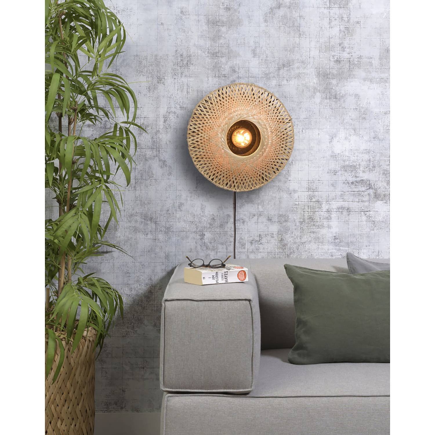 Good&Mojo Wandlamp Kalimantan beige/zwart met bamboe en metaal, Ø 44 cm