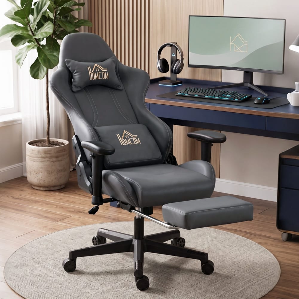 Homcom Chaise gaming accoudoirs 3d dossier inclinable tissu en suède gris Gris 76x132x72cm