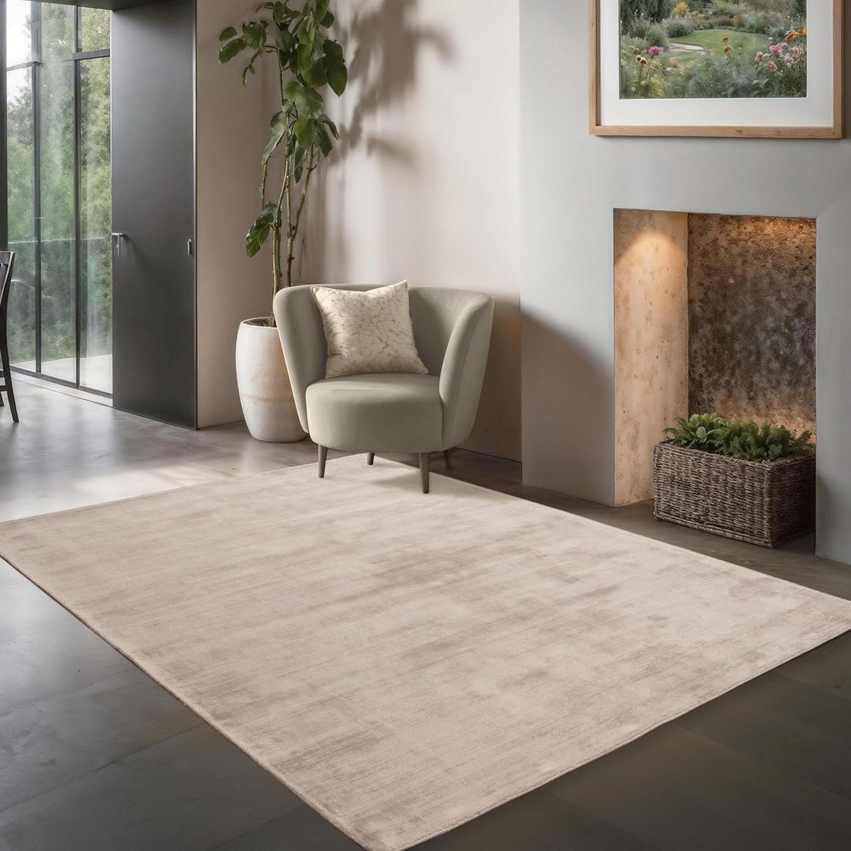 Modern Viscose Vloerkleed Beige - Rechthoekig Handgeweven Tapijt voor de Woonkamer