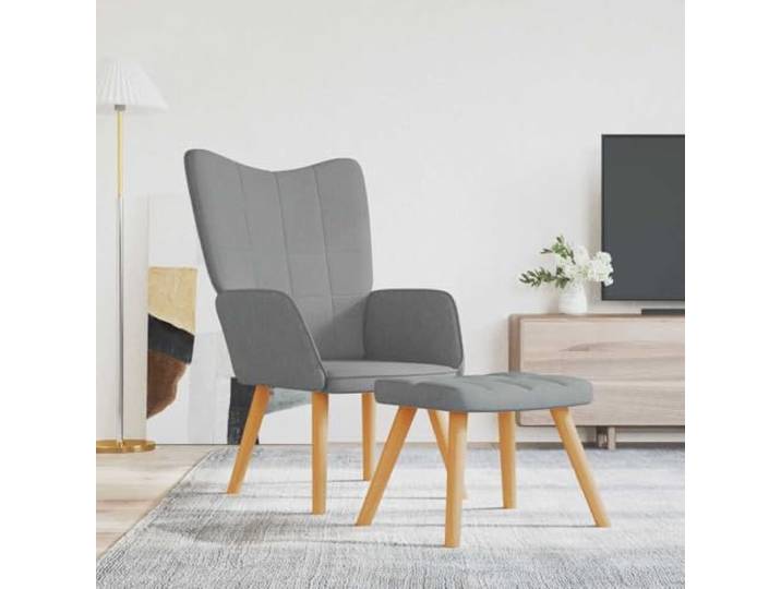 NLQMSU Relaxsessel mit Hocker, hellgrau, Stoff Stahlrahmen, Füße aus Holz, gepolsterter Schaumstoff, weicher Stoff, modernes Design, Kapazität 110 kg, schicke Dekoration