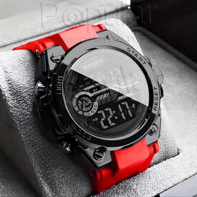 Friendly Fresh Finds Multifunction Waterproof Mens Sports Watch With LED Display And Alarm red