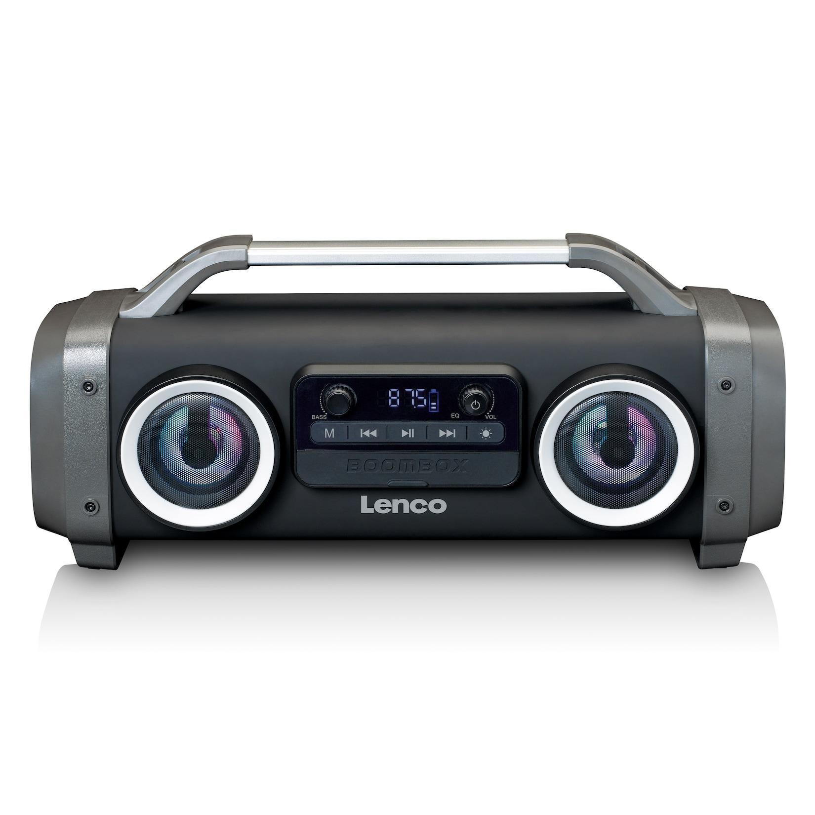 Lenco SPR-100BK - Spritzwasserfester Bluetooth-Lautsprecher UKW Radio USB und SD mit Lichteffekten - Schwarz