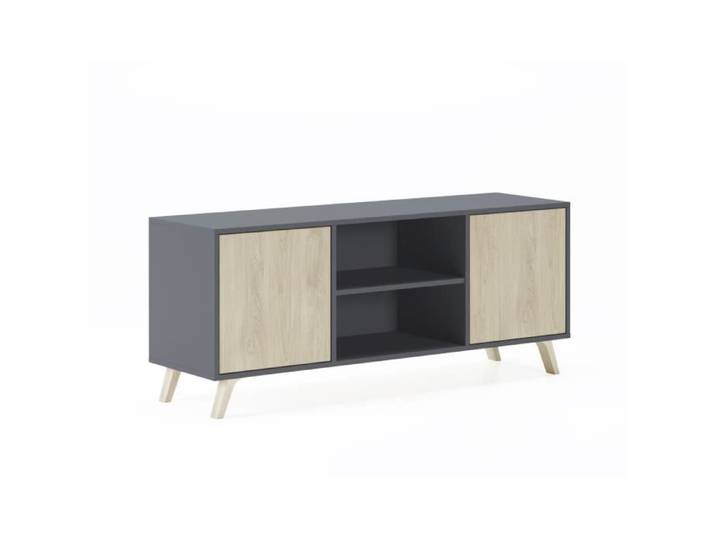 Meuble TV 140 salon WIND couleur Gris Anthracite-Chêne 140x40x57cm RF616