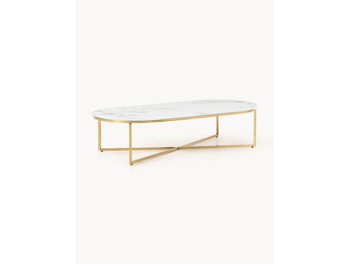 Table basse ovale avec plateau en verre effet marbre Antigua